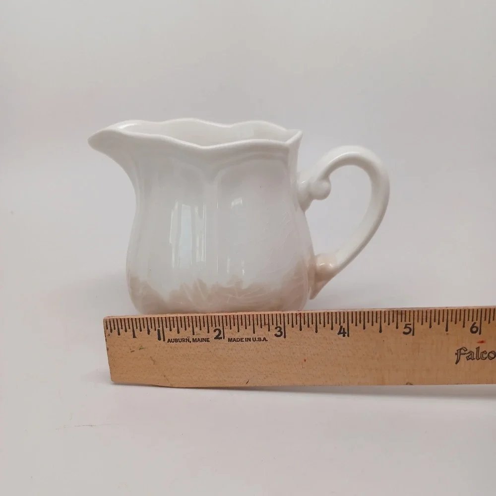 Federalist Ironstone Creamer Pitcher White Tan Scalloped Japan 4238 Vintage